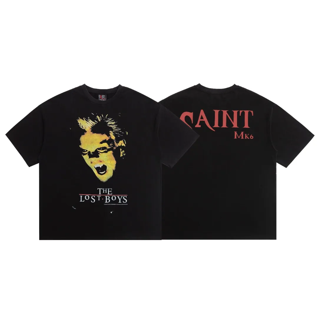 The fashionable Saint Michael vintage screams vampire print, washed and distressed Vintage loose short-sleeved, digital white ink direct injection, the fabric is breathable, and the pattern is three-dimensional and clear. Fabric: Double yarn 240g Style number: S829 Size: S-M-L-XL Color: Washed black Price: P118